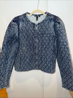 Aqua Navy Quilted Diamond-Pattern Bomber Jacket